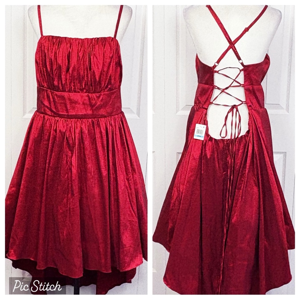 NWT B. Darlin Ruby Red Empire Waist Lace Up High-Low Dress 20W